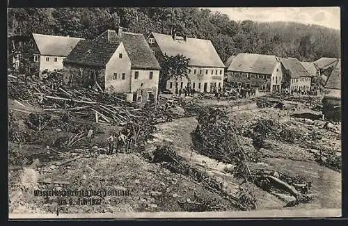 AK Berggiesshübel, Hochwasserkatastrophe am 8. Juli 1927, Verwüstungen im Ort