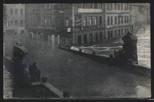 AK Nürnberg, Hochwasser-Katastrophe am 5. Februar 1909, Überschwemmte Museumsbrücke