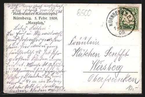 AK Nürnberg, Hochwasser-Katastrophe vom 05. Febr. 1909, Blick auf den Maxplatz