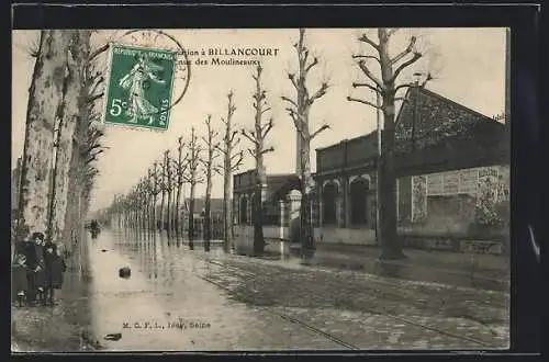 AK Billancourt, Inondation 1910, Avenue des Moulineaux