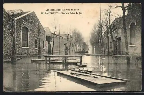 AK Billancourt, Inondations 1910, Rue du Point du Jour