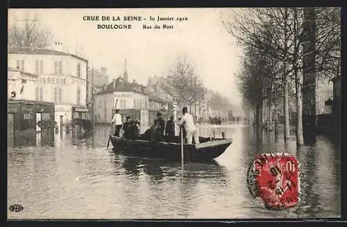 AK Boulogne, Crue de la Seine 1910, Rue du Port