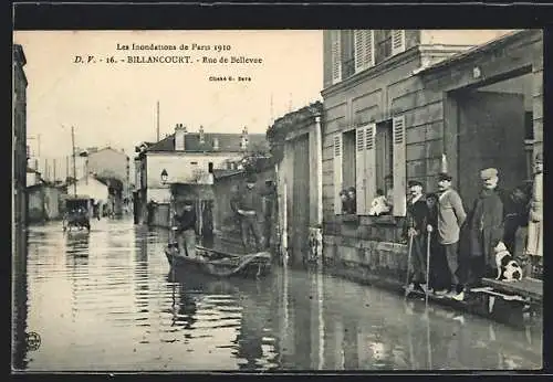 AK Billancourt, Inondations 1910, Rue de Bellevue