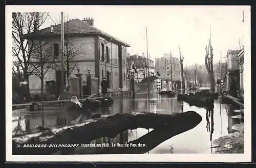 AK Boulogne-sur-Seine, Inondation 1910, La Rue de Meudon - Hochwasser