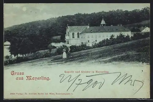 Mondschein-AK Mayerling, Kapelle und Kloster