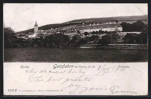 AK Gainfahrn bei Vöslau, Kirche und Schloss