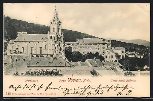 AK Vöslau, Pfarrkirche und Grand Hotel Bellevue