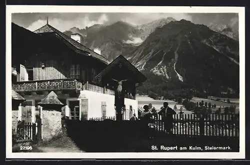 AK St. Rupert am Kulm / Steiermark, Passanten vor einem Haus