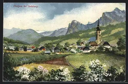 AK Thalgau / Salzburg, Ortsansicht mit Kirche