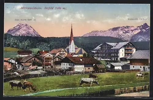 AK Seefeld / Karwendelbahn, Totalansicht mit Hohe Munde und Wetterstein