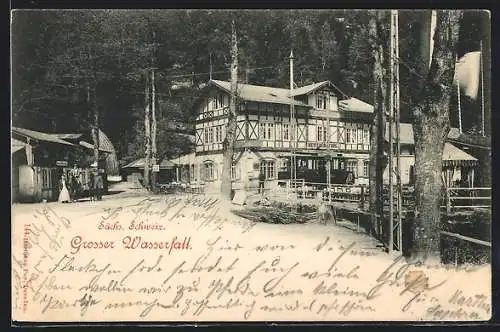 AK Grosser Wasserfall /Sächs. Schweiz, Grosser Wasserfall mit Gasthaus