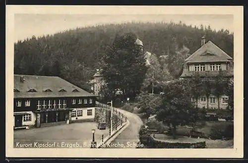 AK Kipsdorf /Erzg., Bahnhof, Kirche und Schule