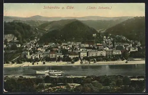 AK Schandau /Elbe, Gesamtansicht mit Elbe aus der Vogelschau