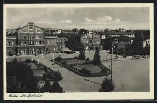 AK Zittau, Bahnhof mit Anlagen aus der Vogelschau