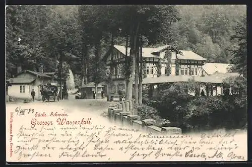 AK Grosser Wasserfall /Sächs. Schweiz, Ortsansicht mit Gasthaus