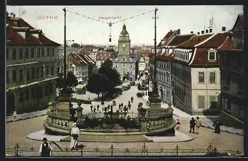AK Gotha, Strassenpartie mit Hauptmarkt