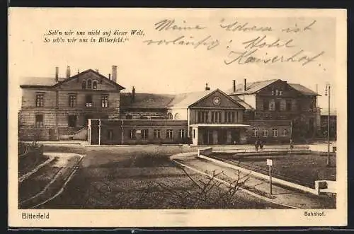 AK Bitterfeld, Bahnhof mit Umgebung