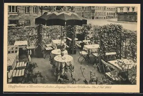 AK Leipzig, Terrasse am Kaffeehaus-Konditorei Lutze, Kaiser-Wilhelm-Str. 2