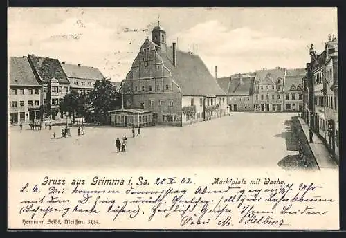 AK Grimma i. S., Marktplatz mit Wache