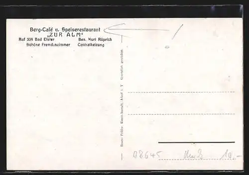 AK Bad Elster, Hotel-Restaurant und Cafe zur Alm K. Rüprich, Gebäudeansicht