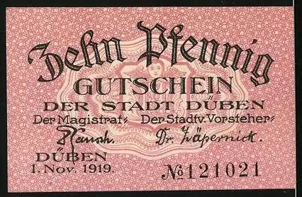 Notgeld Düben 1919, 10 Pfennig, Wappen