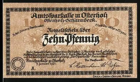 Notgeld Osterholz 1921, 10 Pfennig, Ornamente