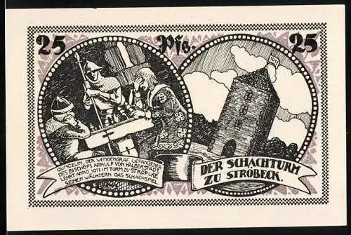 Notgeld Ströbeck 1921, 25 Pfennig, Der Schachturm, Gungelin der Wendengraf lehrt seine Wächter das Schachspiel