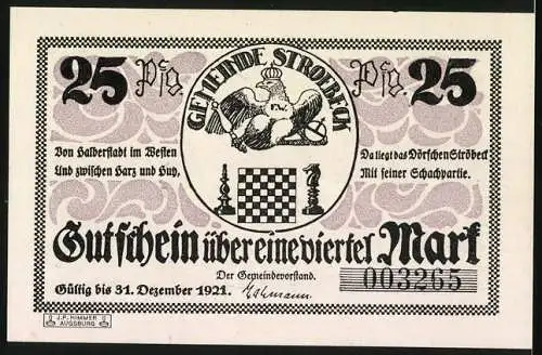 Notgeld Ströbeck 1921, 25 Pfennig, Der Schachturm, Gungelin der Wendengraf lehrt seine Wächter das Schachspiel