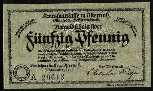 Notgeld Osterholz 1921, 50 Pfennig, Kreishaus