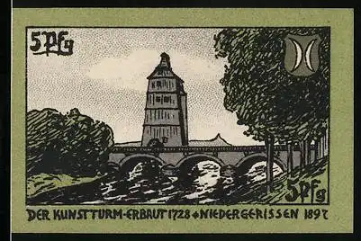 Notgeld Artern 1921, 5 Pfennig, Der Kunstturm, Der Solquell im Salztale