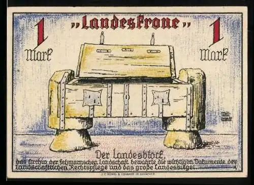 Notgeld Landkirchen auf Fehmarn, 1 Mark, Landeskrone-Der Landesblock, Siegel