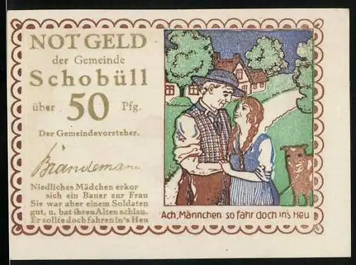 Notgeld Schobüll, 50 Pfennig, Ach, Männchen so fahr doch in`s Heu