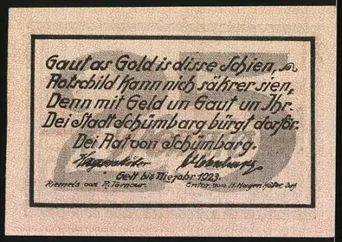 Notgeld Schönberg 1923, 25 Pfennig, Ortsansicht