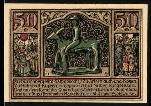 Notgeld Querfurt 1921, 50 Pfennig, Treiben auf der Eselswiese, Wappen