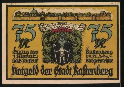 Notgeld Rastenberg (Thür.) 1921, 75 Pfennig, Die Rastenburg 1321, Wappen