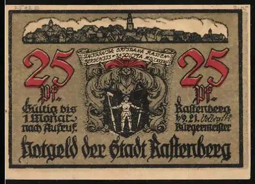 Notgeld Rastenberg (Thür.) 1921, 25 Pfennig, Wappen, Aufgang zum Friedhof