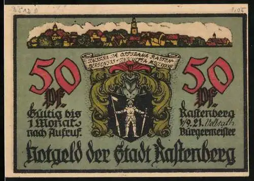 Notgeld Rastenberg (Thür.) 1921, 50 Pfennig, Wappen, Das Rathaus