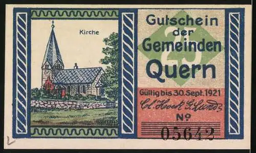 Notgeld Quern 1921, 25 Pfennig, Wappen und Kirche