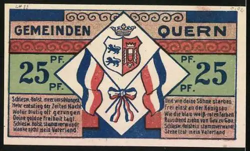 Notgeld Quern 1921, 25 Pfennig, Kirche und Wappen