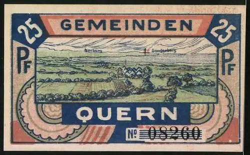 Notgeld Quern 1921, 25 Pfennig, Gedenkstein 1848-50, Blick nach Dänemark