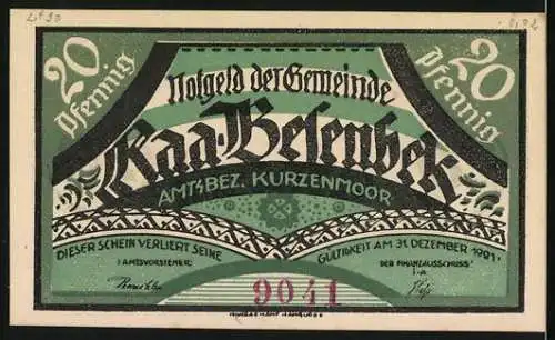 Notgeld Raa-Besenbek 1921, 20 Pfennig, Schmied bei der Arbeit