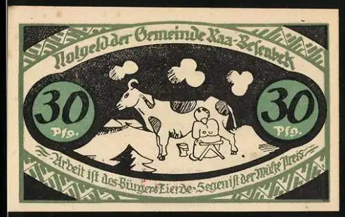 Notgeld Raa-Besenbek 1921, 30 Pfennig, Eine Kuh wird gemolken