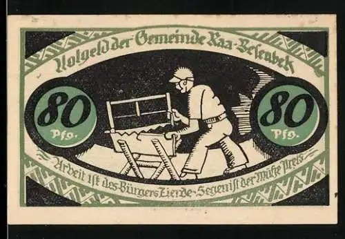 Notgeld Raa-Besenbek 1921, 80 Pfennig, Tischler bei der Arbeit