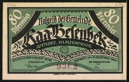 Notgeld Raa-Besenbek 1921, 80 Pfennig, Tischler bei der Arbeit