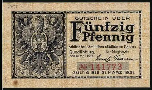 Notgeld Quedlinburg 1917, 50 Pfennig, Wappen