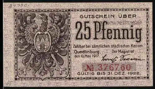 Notgeld Quedlinburg 1917, 25 Pfennig, Wappen