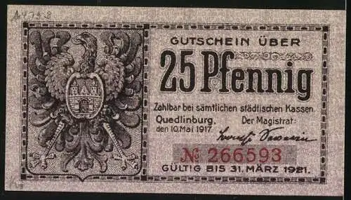 Notgeld Quedlinburg 1917, 25 Pfennig, Wappen