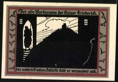 Notgeld Rossla am Kyffhäuser 1921, 50 Pfennig, Schloss Rossla, Der alte Barbarossa der Kaiser Friederich