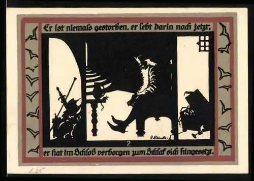 Notgeld Rossla am Kyffhäuser 1921, 50 Pfennig, er hat sich im Schloss zum Schlaf hingelegt, Schloss Rossla