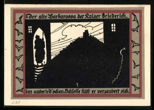 Notgeld Rossla am Kyffhäuser 1921, 50 Pfennig, Der alte Barbarossa der Kaiser Friederich, Schloss Rossla